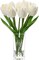 Artificial Tulip Flower White in Clear Vase, Real Touch Foam Tulip Arrangement Suitable for Home Office Decoration, Dining Table Centerpiece